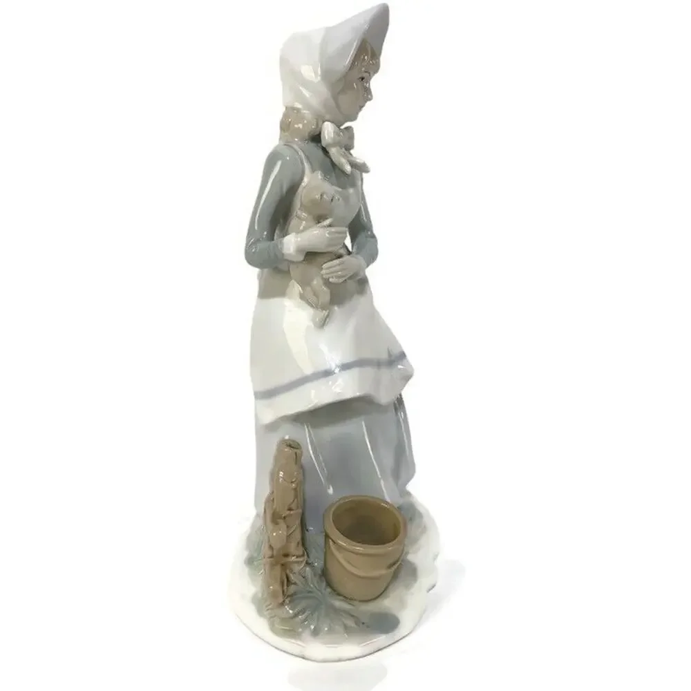 Norleans Porcelain Figurine Woman With Cat In The Style of Lladro 8.5
